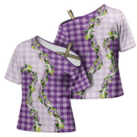 Violet Hawaii Palaka Cross Shoulder Shirt Maile Pikake Honohono Orchid Lei LT05 - Polynesian Pride