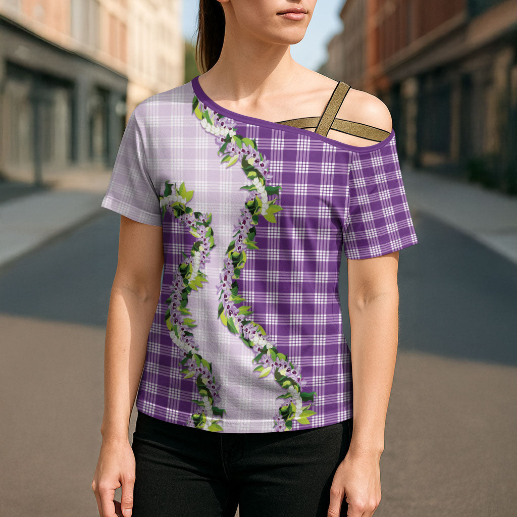 Violet Hawaii Palaka Cross Shoulder Shirt Maile Pikake Honohono Orchid Lei LT05 - Polynesian Pride