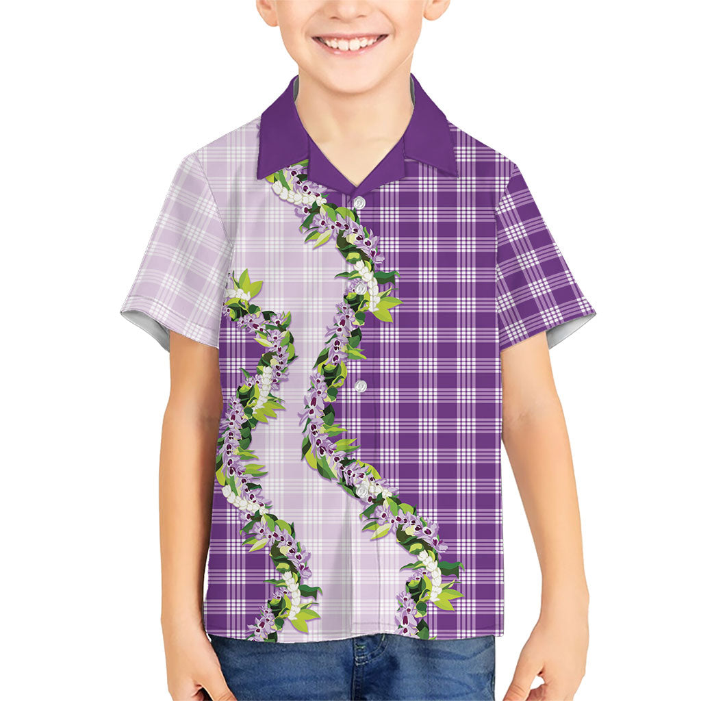 Violet Hawaii Palaka Family Matching Long Sleeve Bodycon Dress and Hawaiian Shirt Maile Pikake Honohono Orchid Lei