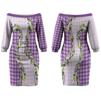 Violet Hawaii Palaka Family Matching Off The Shoulder Long Sleeve Dress and Hawaiian Shirt Maile Pikake Honohono Orchid Lei LT05 Mom's Dress Violet - Polynesian Pride
