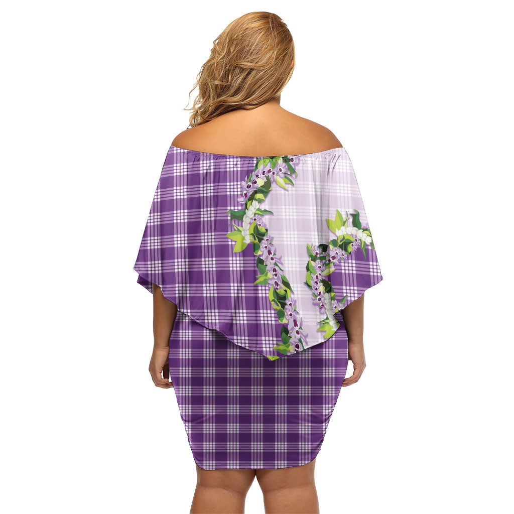 Violet Hawaii Palaka Family Matching Off Shoulder Short Dress and Hawaiian Shirt Maile Pikake Honohono Orchid Lei
