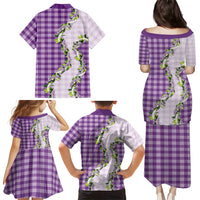 Violet Hawaii Palaka Family Matching Puletasi and Hawaiian Shirt Maile Pikake Honohono Orchid Lei