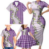 Violet Hawaii Palaka Family Matching Short Sleeve Bodycon Dress and Hawaiian Shirt Maile Pikake Honohono Orchid Lei LT05 - Polynesian Pride
