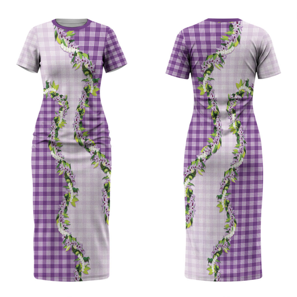 Violet Hawaii Palaka Family Matching Short Sleeve Bodycon Dress and Hawaiian Shirt Maile Pikake Honohono Orchid Lei LT05 Mom's Dress Violet - Polynesian Pride