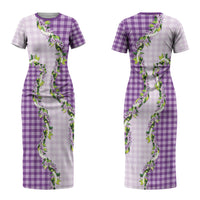 Violet Hawaii Palaka Family Matching Short Sleeve Bodycon Dress and Hawaiian Shirt Maile Pikake Honohono Orchid Lei LT05 Mom's Dress Violet - Polynesian Pride