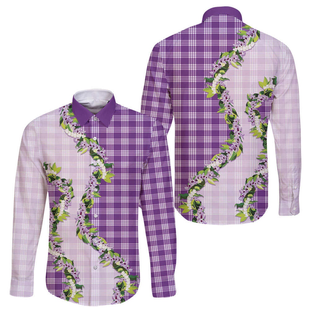 Violet Hawaii Palaka Family Matching Short Sleeve Bodycon Dress and Hawaiian Shirt Maile Pikake Honohono Orchid Lei LT05 Dad's Shirt - Long Sleeve Violet - Polynesian Pride