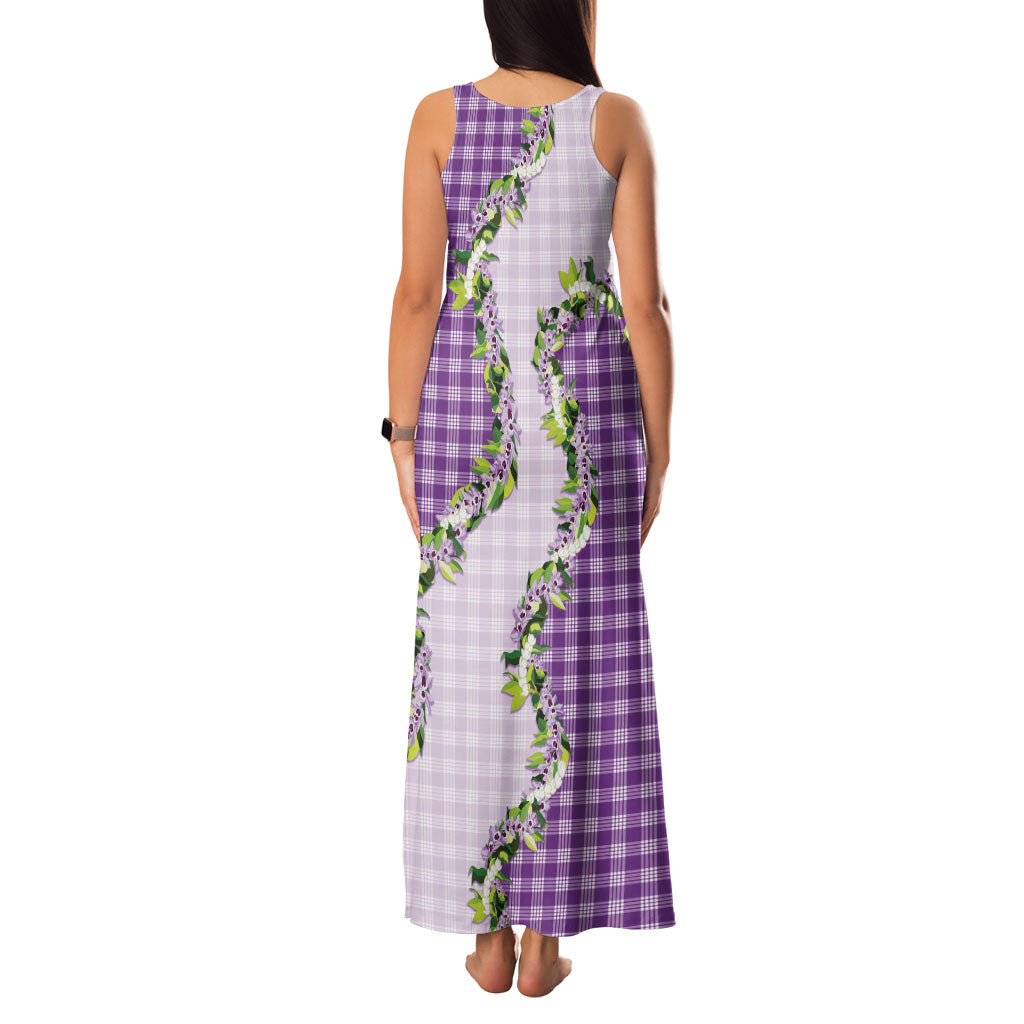 Violet Hawaii Palaka Family Matching Tank Maxi Dress and Hawaiian Shirt Maile Pikake Honohono Orchid Lei