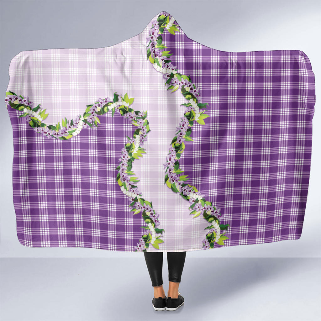 Violet Hawaii Palaka Hooded Blanket Maile Pikake Honohono Orchid Lei LT05 One Size Violet - Polynesian Pride