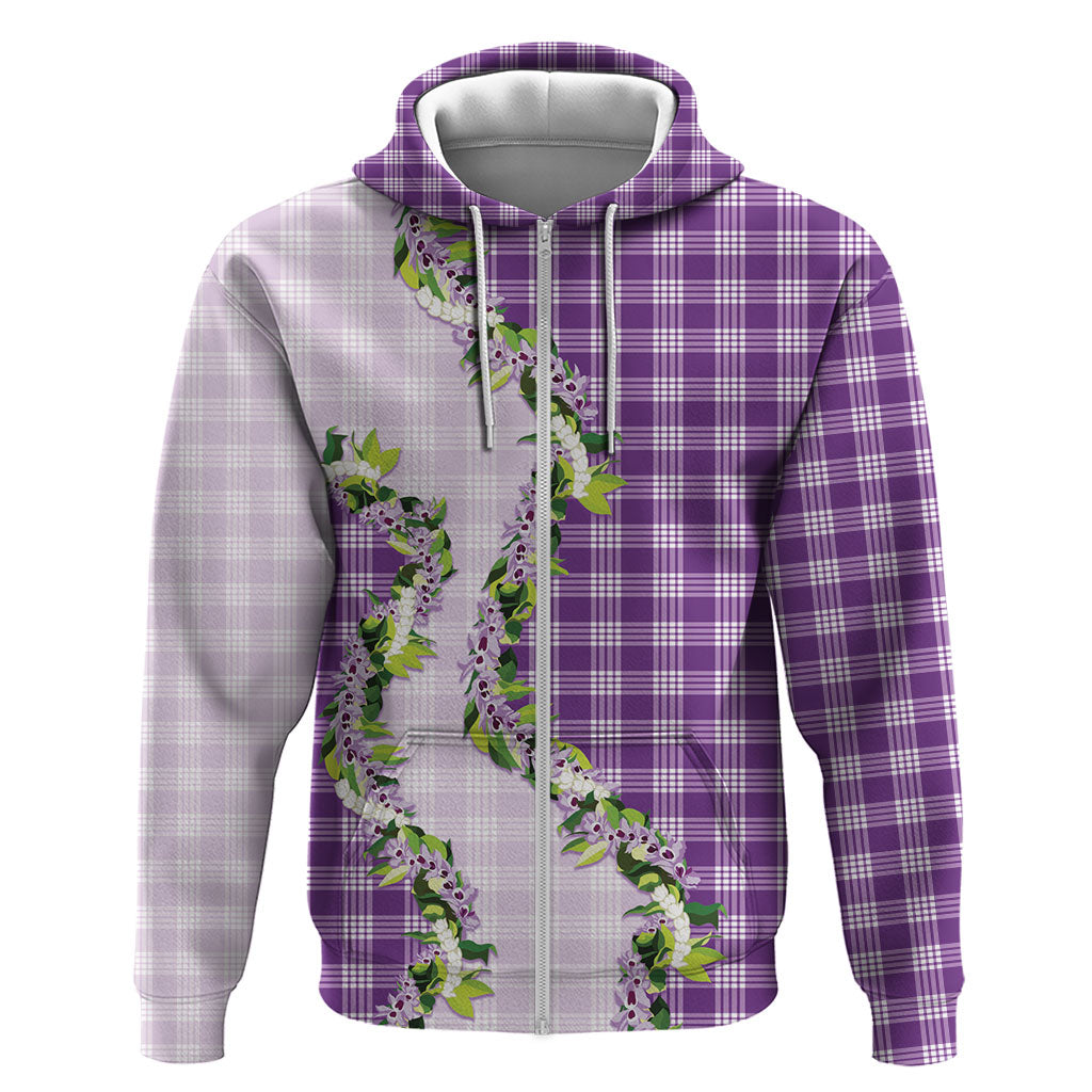 Violet Hawaii Palaka Hoodie Maile Pikake Honohono Orchid Lei LT05 Zip Hoodie Violet - Polynesian Pride