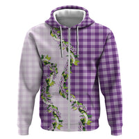 Violet Hawaii Palaka Hoodie Maile Pikake Honohono Orchid Lei LT05 Zip Hoodie Violet - Polynesian Pride