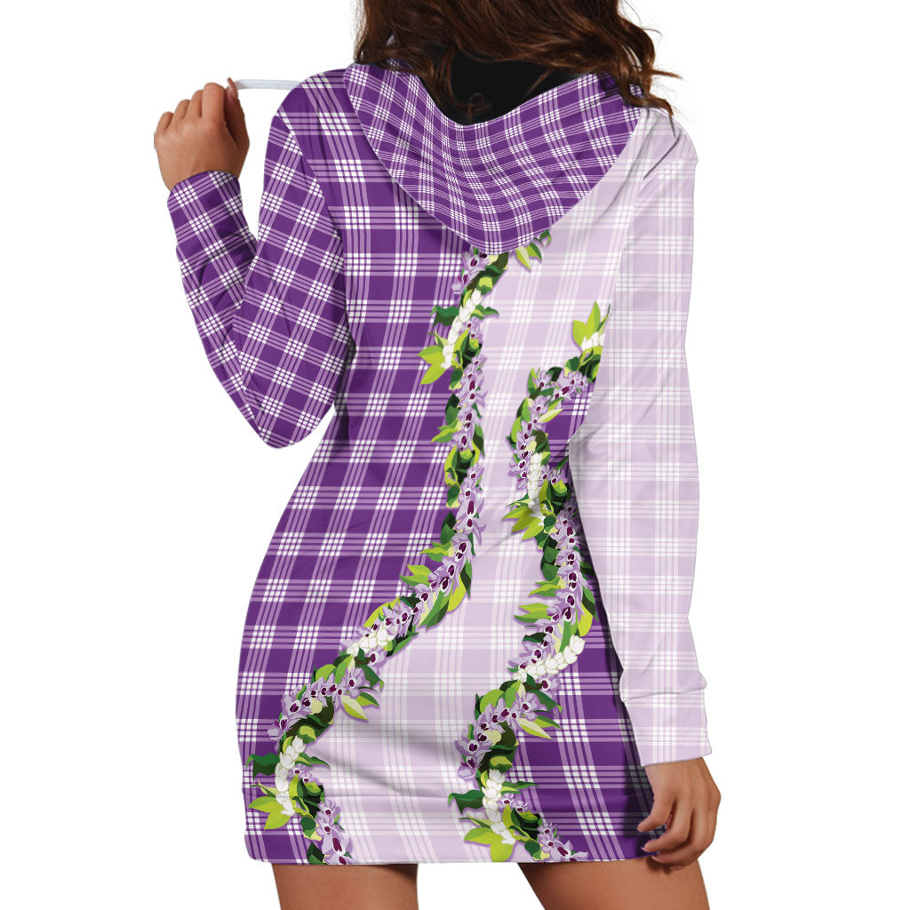 Violet Hawaii Palaka Hoodie Dress Maile Pikake Honohono Orchid Lei