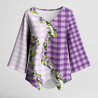 Violet Hawaii Palaka Kimono Sleeve Blouse Maile Pikake Honohono Orchid Lei LT05 Female Violet - Polynesian Pride