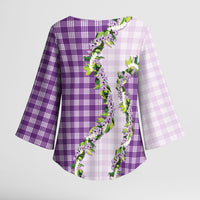 Violet Hawaii Palaka Kimono Sleeve Blouse Maile Pikake Honohono Orchid Lei LT05 - Polynesian Pride