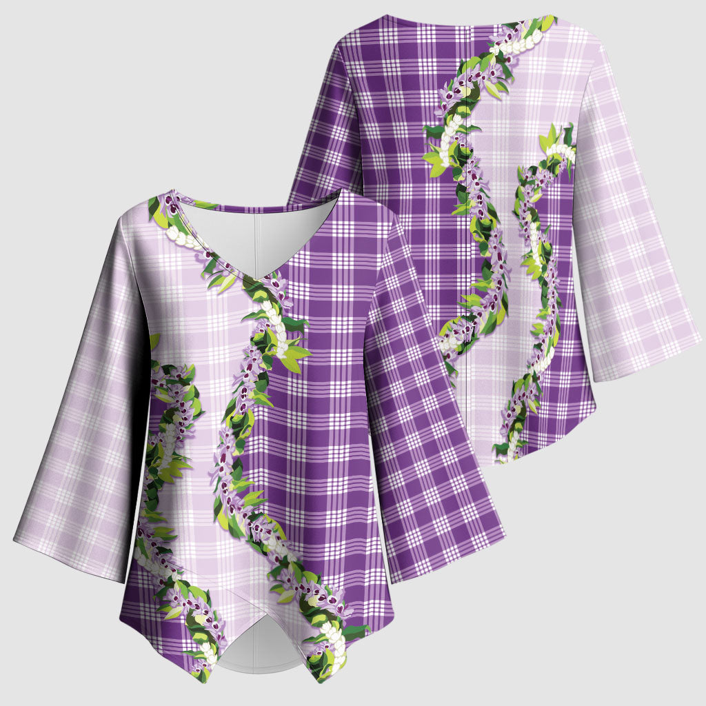 Violet Hawaii Palaka Kimono Sleeve Blouse Maile Pikake Honohono Orchid Lei LT05 - Polynesian Pride