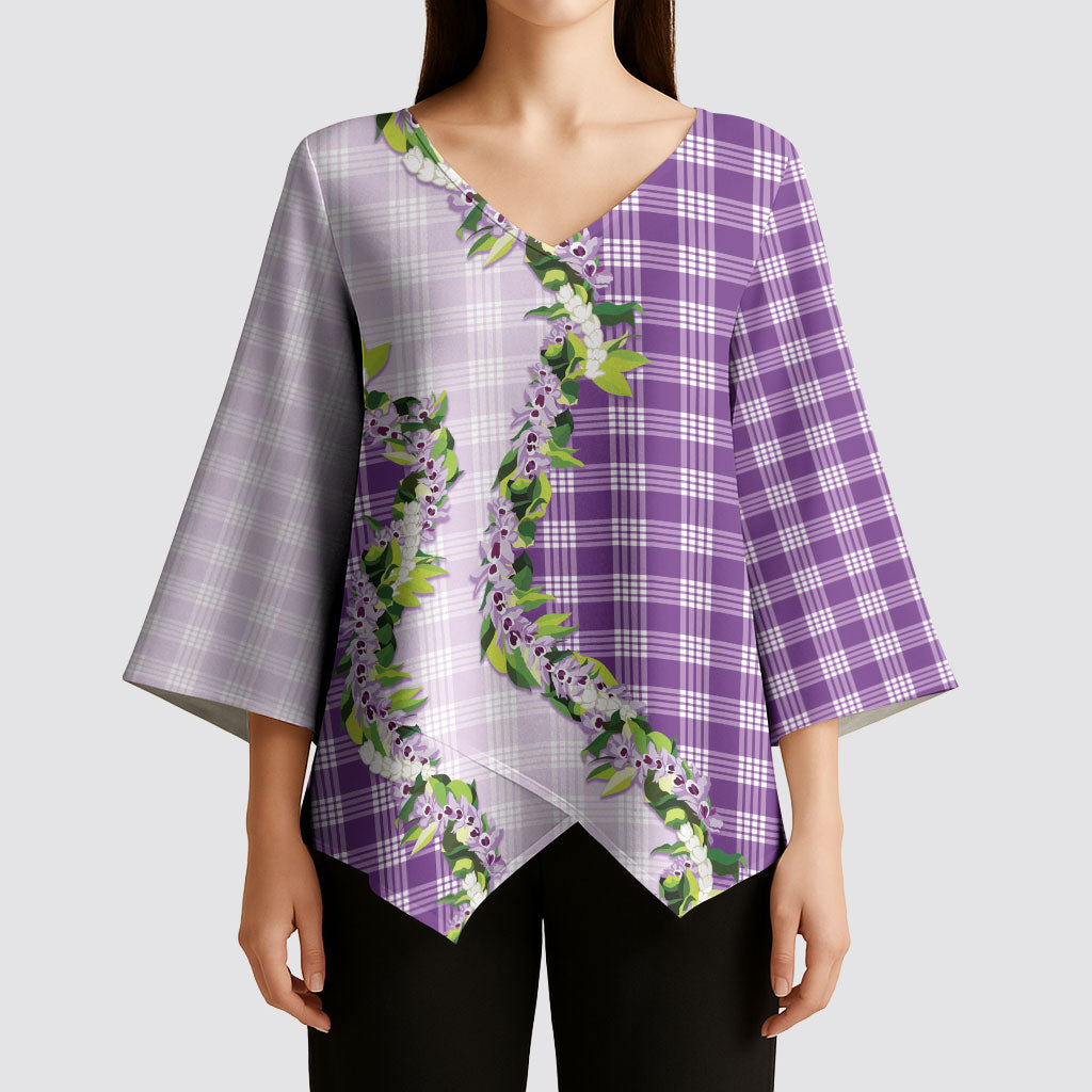 Violet Hawaii Palaka Kimono Sleeve Blouse Maile Pikake Honohono Orchid Lei LT05 - Polynesian Pride