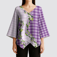 Violet Hawaii Palaka Kimono Sleeve Blouse Maile Pikake Honohono Orchid Lei LT05 - Polynesian Pride