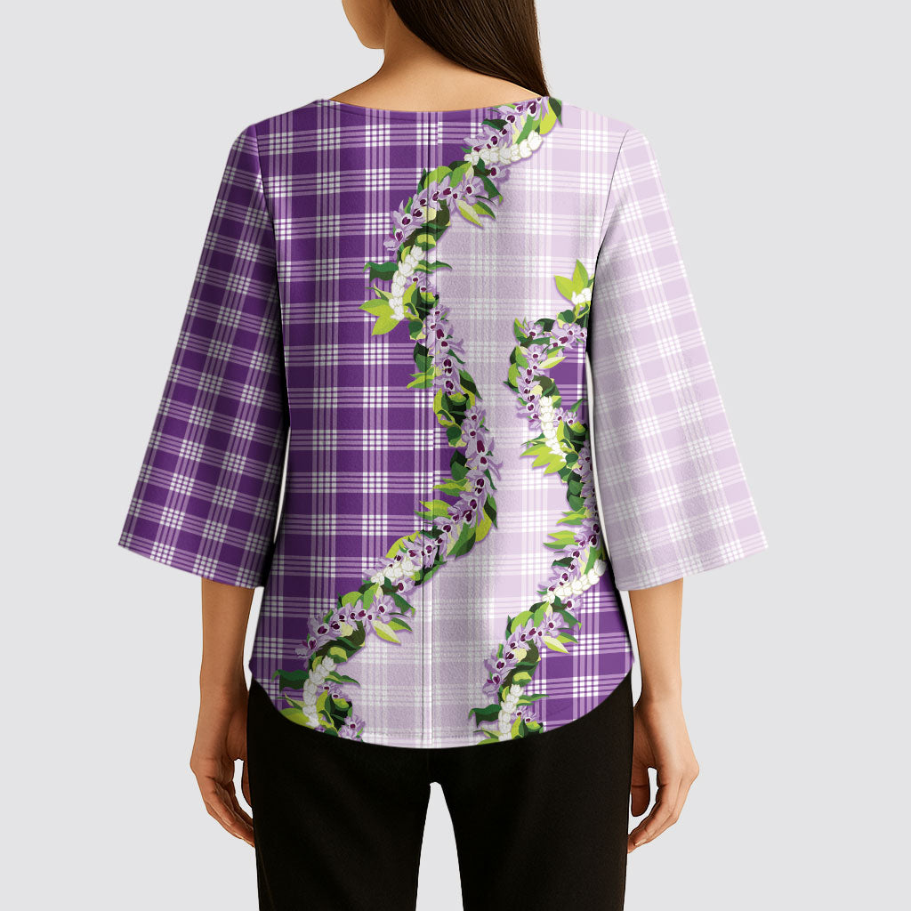 Violet Hawaii Palaka Kimono Sleeve Blouse Maile Pikake Honohono Orchid Lei LT05 - Polynesian Pride