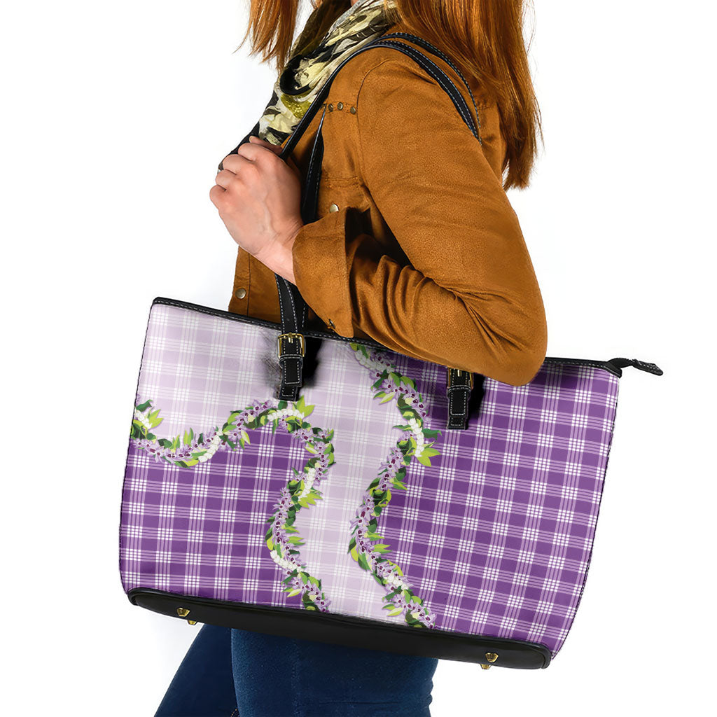 Violet Hawaii Palaka Leather Tote Bag Maile Pikake Honohono Orchid Lei LT05 Violet - Polynesian Pride