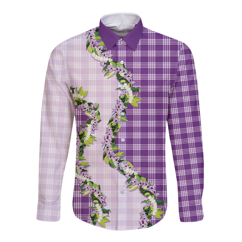Violet Hawaii Palaka Long Sleeve Button Shirt Maile Pikake Honohono Orchid Lei LT05 Unisex Violet - Polynesian Pride