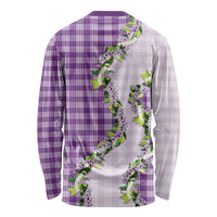 Violet Hawaii Palaka Long Sleeve Shirt Maile Pikake Honohono Orchid Lei