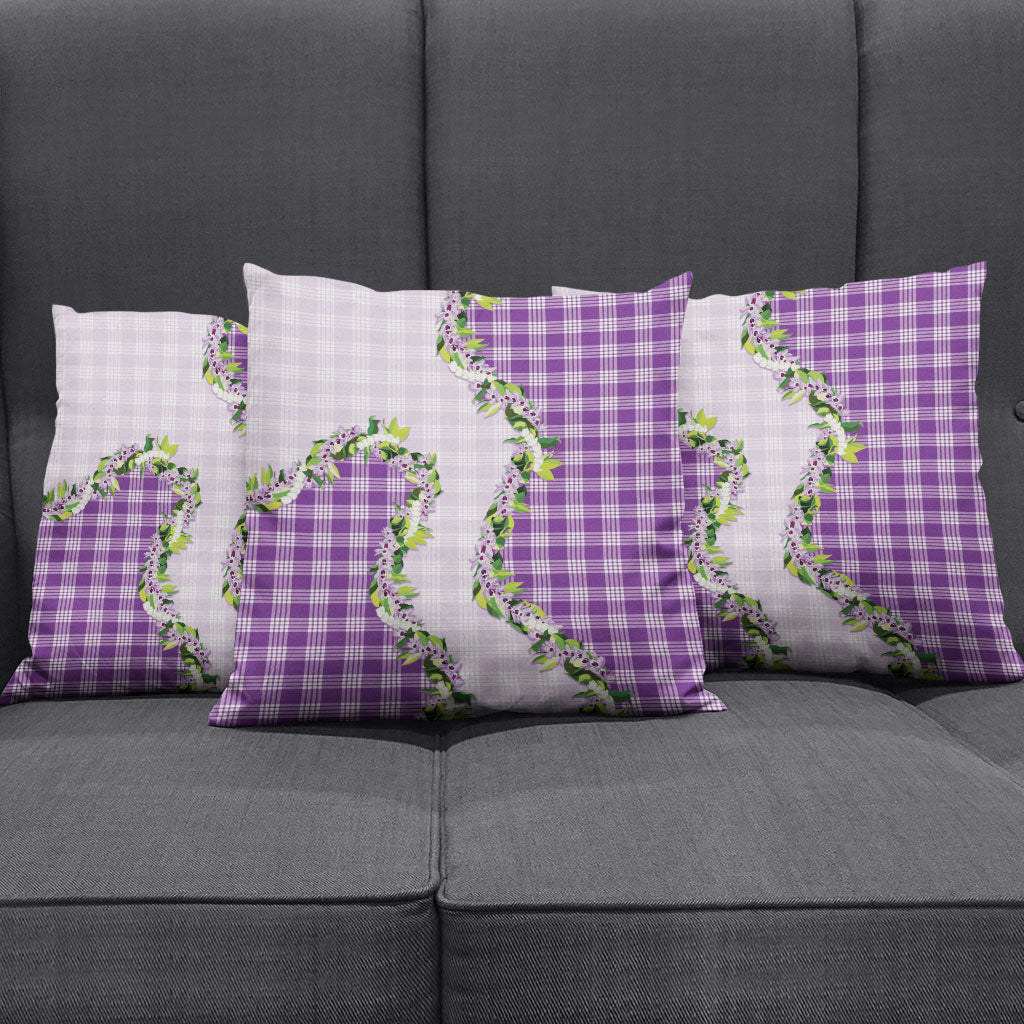 Violet Hawaii Palaka Pillow Cover Maile Pikake Honohono Orchid Lei