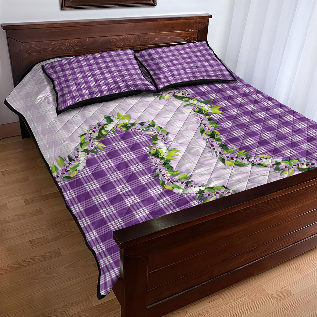Violet Hawaii Palaka Quilt Bed Set Maile Pikake Honohono Orchid Lei