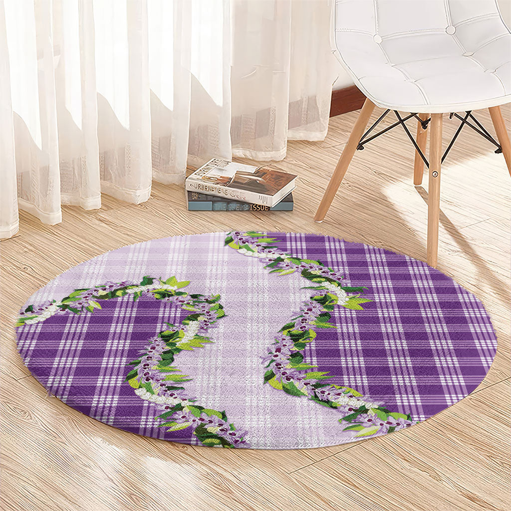 Violet Hawaii Palaka Round Carpet Maile Pikake Honohono Orchid Lei
