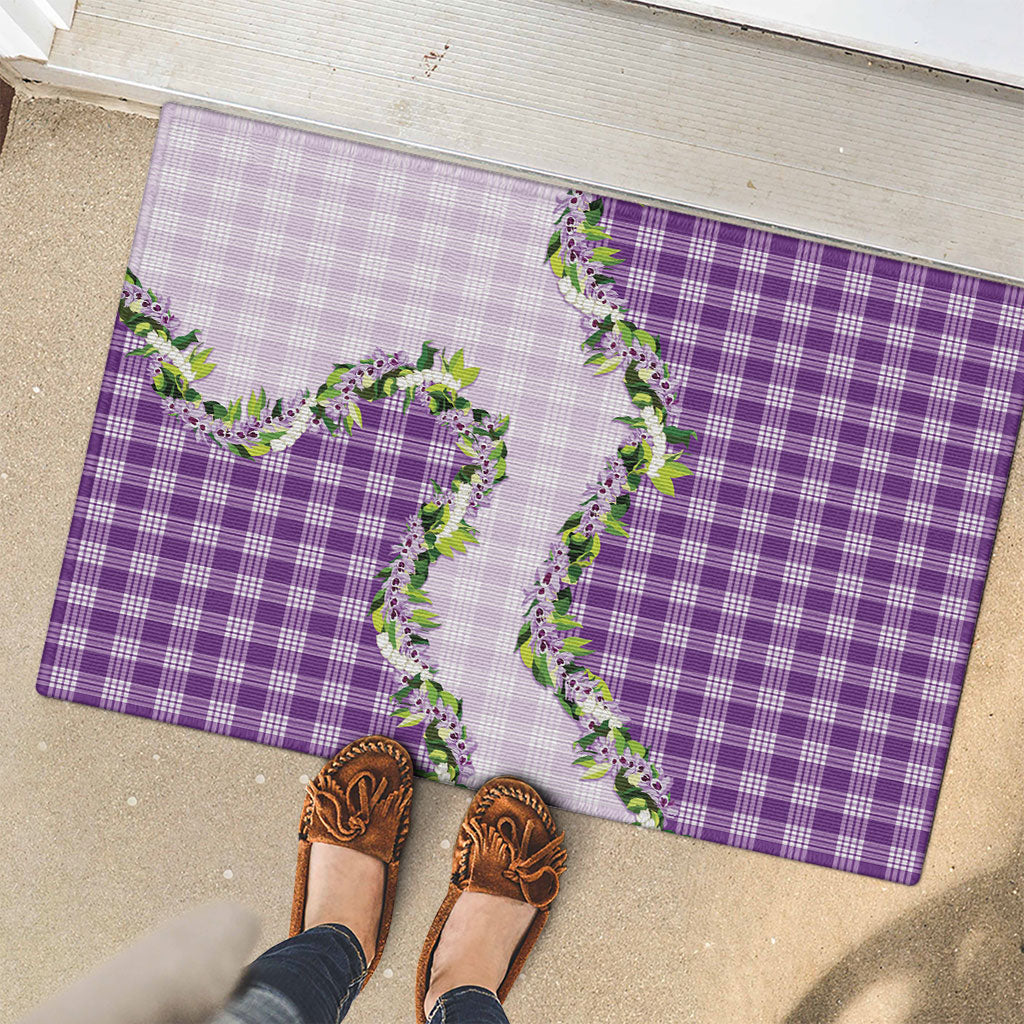 Violet Hawaii Palaka Rubber Doormat Maile Pikake Honohono Orchid Lei