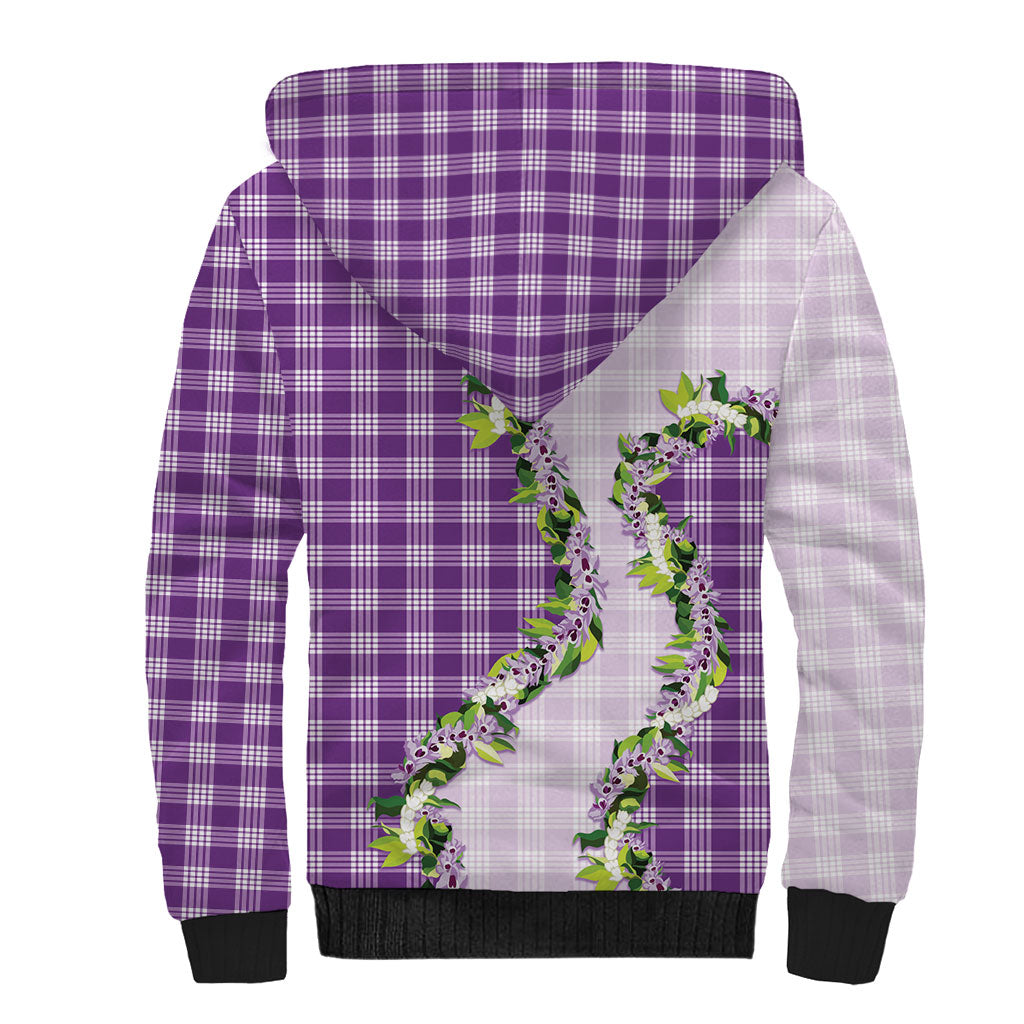 Violet Hawaii Palaka Sherpa Hoodie Maile Pikake Honohono Orchid Lei