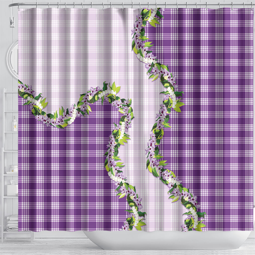 Violet Hawaii Palaka Shower Curtain Maile Pikake Honohono Orchid Lei LT05 - Polynesian Pride