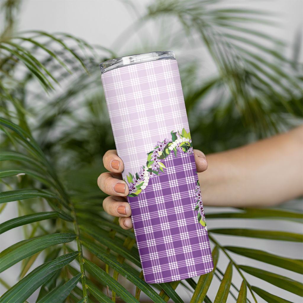 Violet Hawaii Palaka Skinny Tumbler Maile Pikake Honohono Orchid Lei