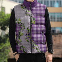 Violet Hawaii Palaka Sleeveless Puffer Jacket Maile Pikake Honohono Orchid Lei