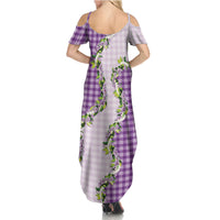 Violet Hawaii Palaka Summer Maxi Dress Maile Pikake Honohono Orchid Lei LT05 - Polynesian Pride