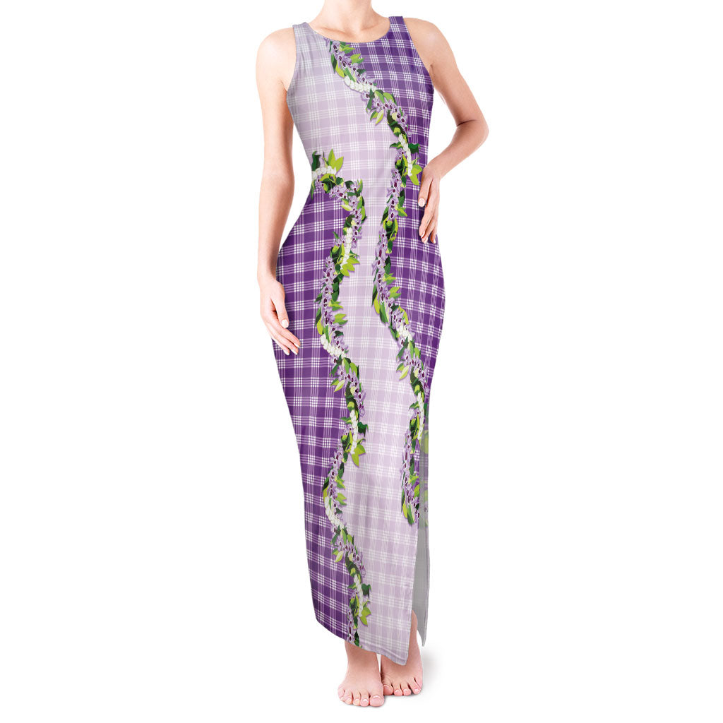 Violet Hawaii Palaka Tank Maxi Dress Maile Pikake Honohono Orchid Lei LT05 Women Violet - Polynesian Pride
