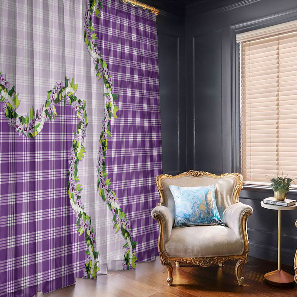 Violet Hawaii Palaka Window Curtain Maile Pikake Honohono Orchid Lei