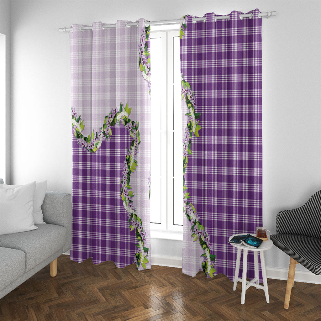 Violet Hawaii Palaka Window Curtain Maile Pikake Honohono Orchid Lei