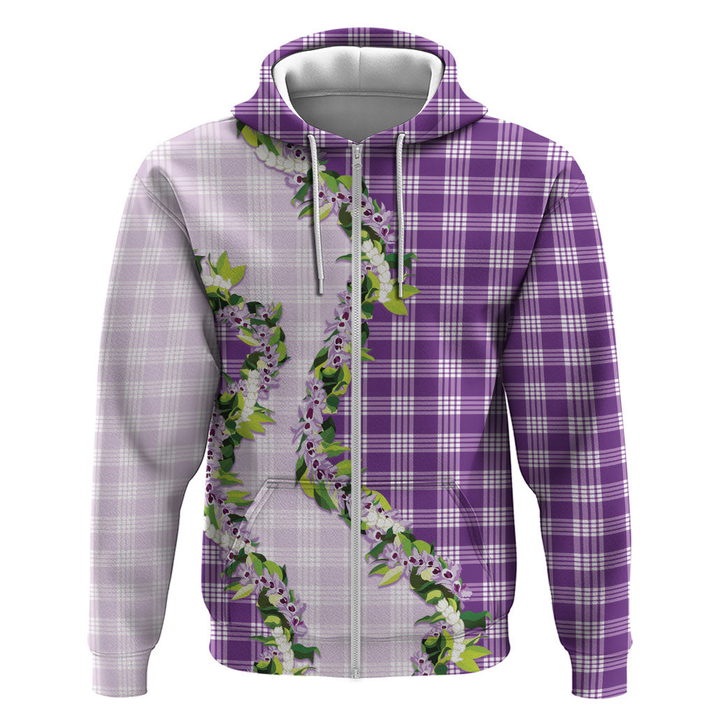 Violet Hawaii Palaka Zip Hoodie Maile Pikake Honohono Orchid Lei LT05 Zip Hoodie Violet - Polynesian Pride