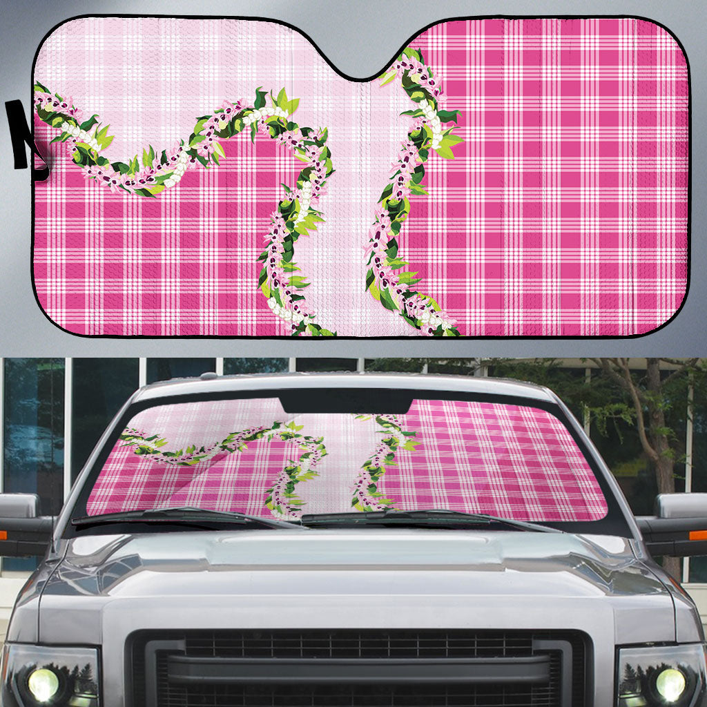 Pink Hawaii Palaka Auto Sun Shade Maile Pikake Honohono Orchid Lei LT05 Pink - Polynesian Pride