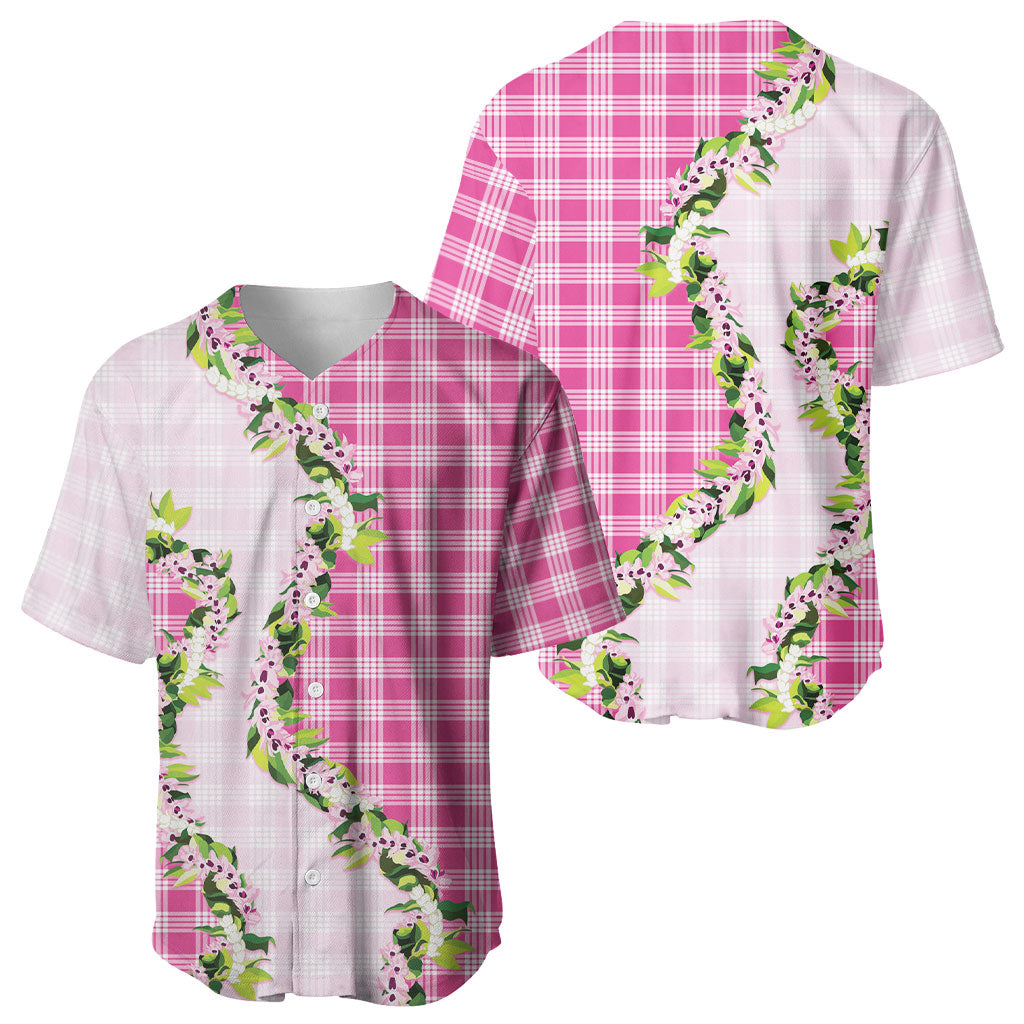 Pink Hawaii Palaka Baseball Jersey Maile Pikake Honohono Orchid Lei