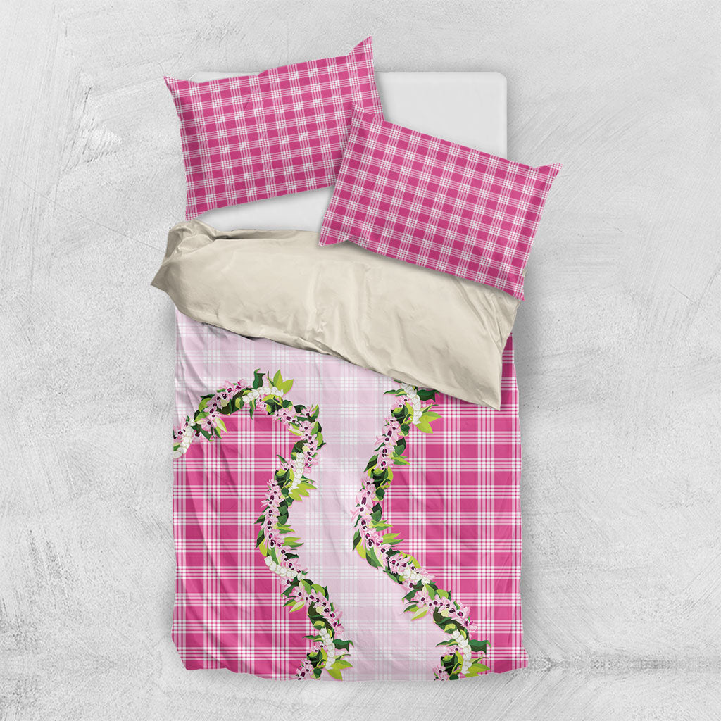 Pink Hawaii Palaka Bedding Set Maile Pikake Honohono Orchid Lei LT05 US Twin 172cm x 218cm Pink - Polynesian Pride