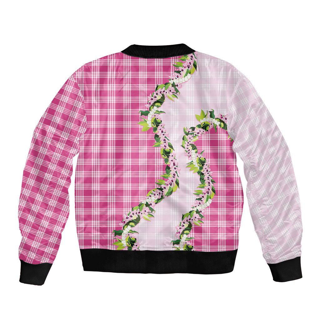 Pink Hawaii Palaka Bomber Jacket Maile Pikake Honohono Orchid Lei LT05 - Polynesian Pride
