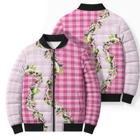 Pink Hawaii Palaka Bomber Puffer Jacket Maile Pikake Honohono Orchid Lei
