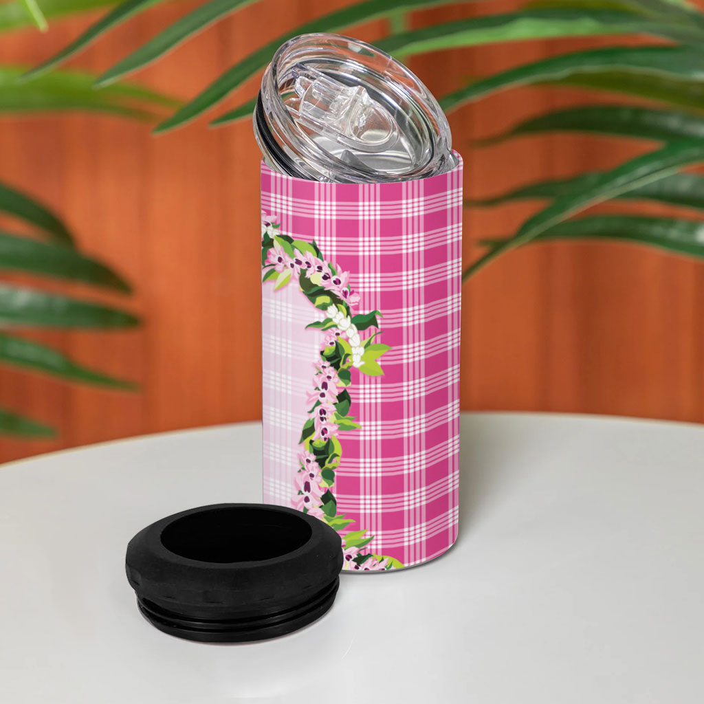Pink Hawaii Palaka 4 in 1 Can Cooler Tumbler Maile Pikake Honohono Orchid Lei