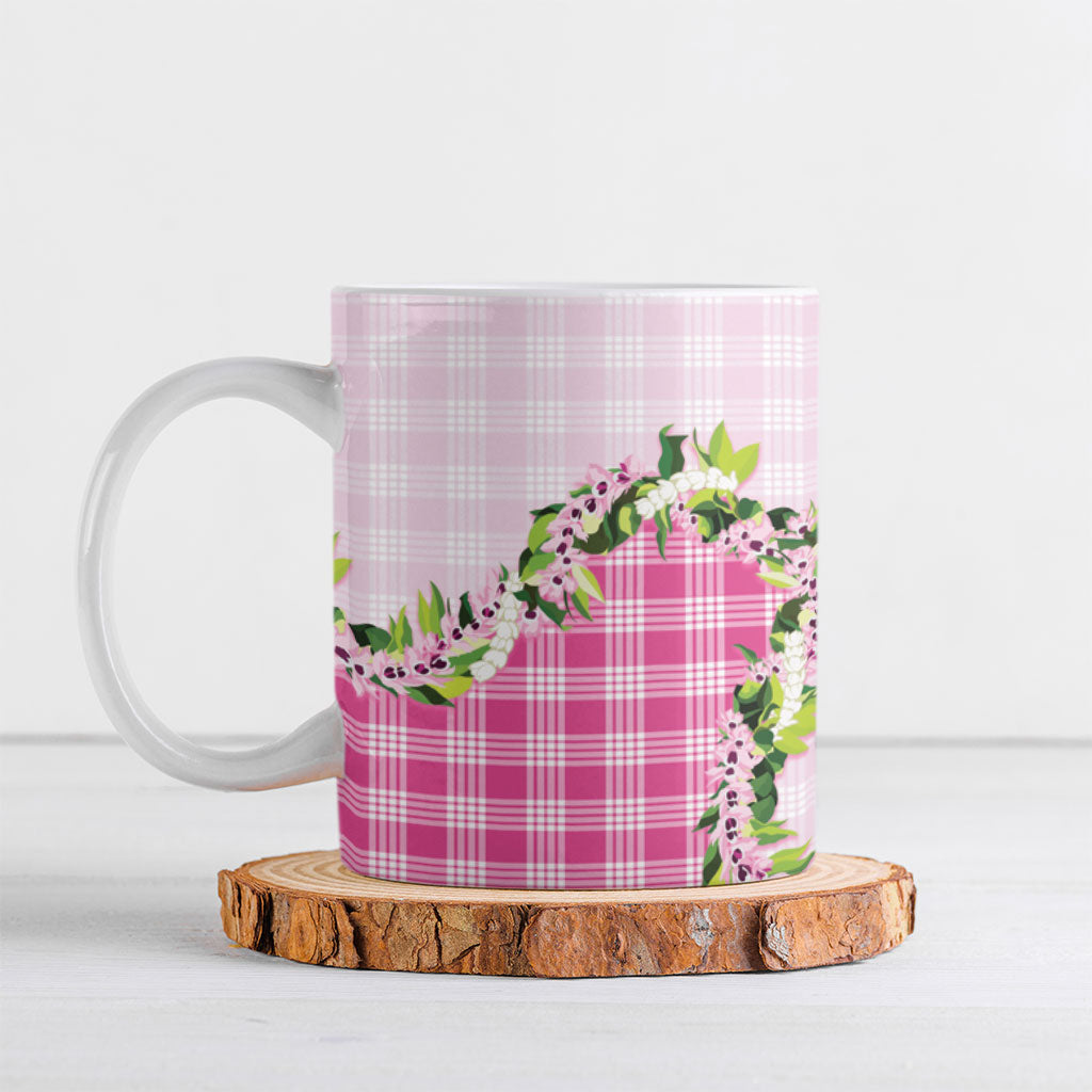 Pink Hawaii Palaka Ceramic Mug Maile Pikake Honohono Orchid Lei LT05 Pink - Polynesian Pride