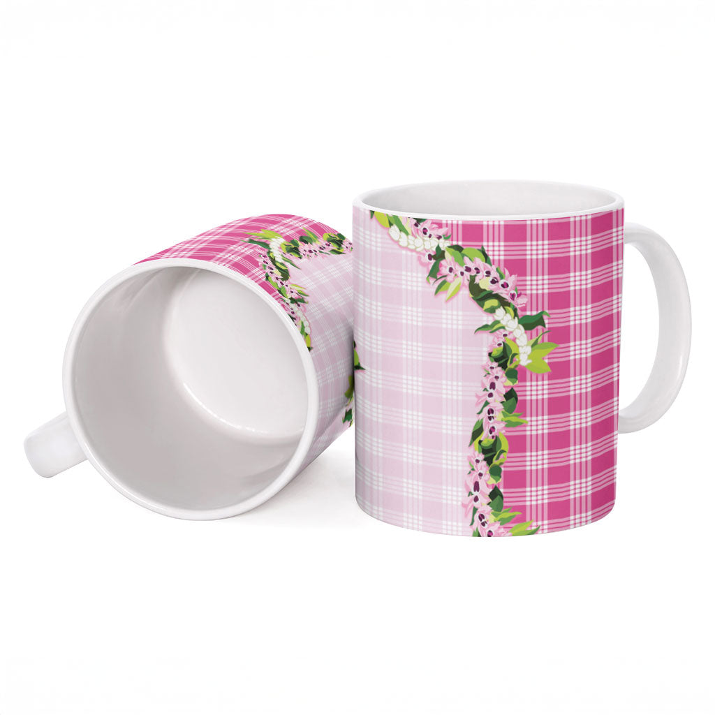 Pink Hawaii Palaka Ceramic Mug Maile Pikake Honohono Orchid Lei LT05 - Polynesian Pride