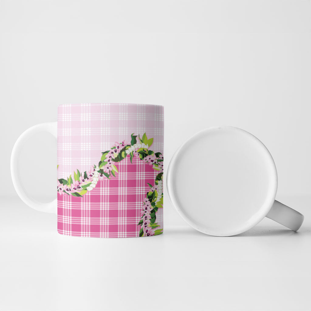 Pink Hawaii Palaka Ceramic Mug Maile Pikake Honohono Orchid Lei LT05 - Polynesian Pride