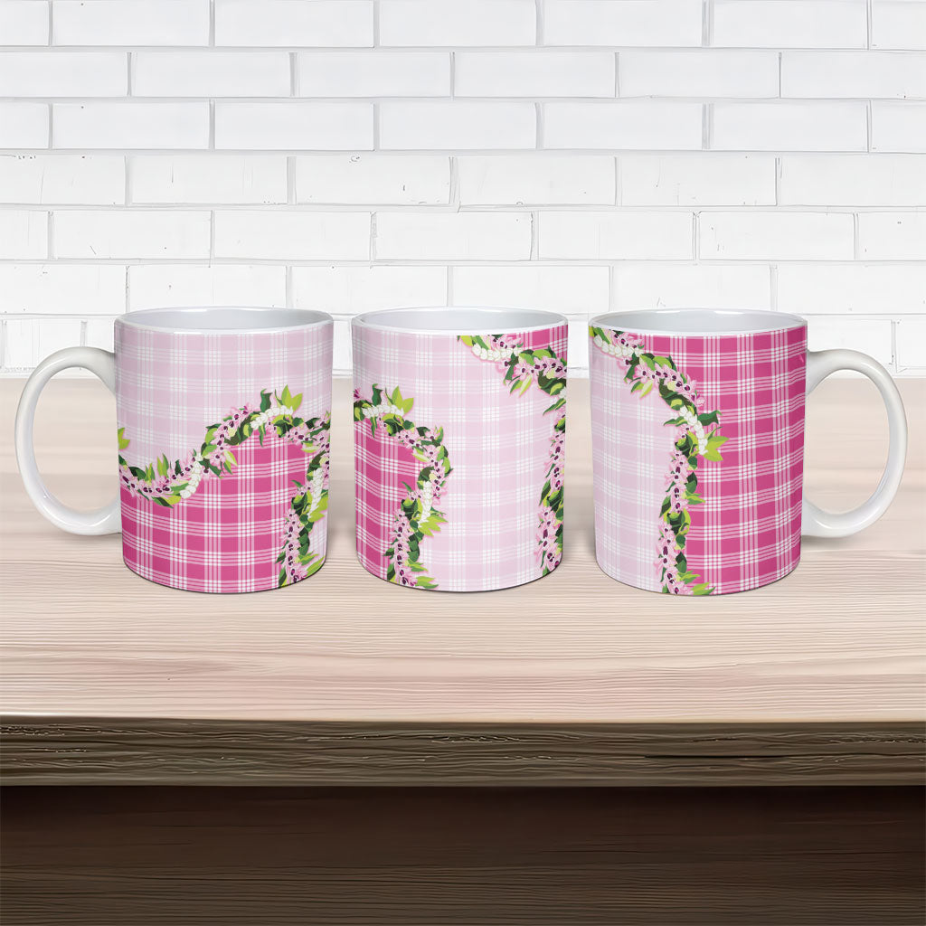 Pink Hawaii Palaka Ceramic Mug Maile Pikake Honohono Orchid Lei LT05 - Polynesian Pride
