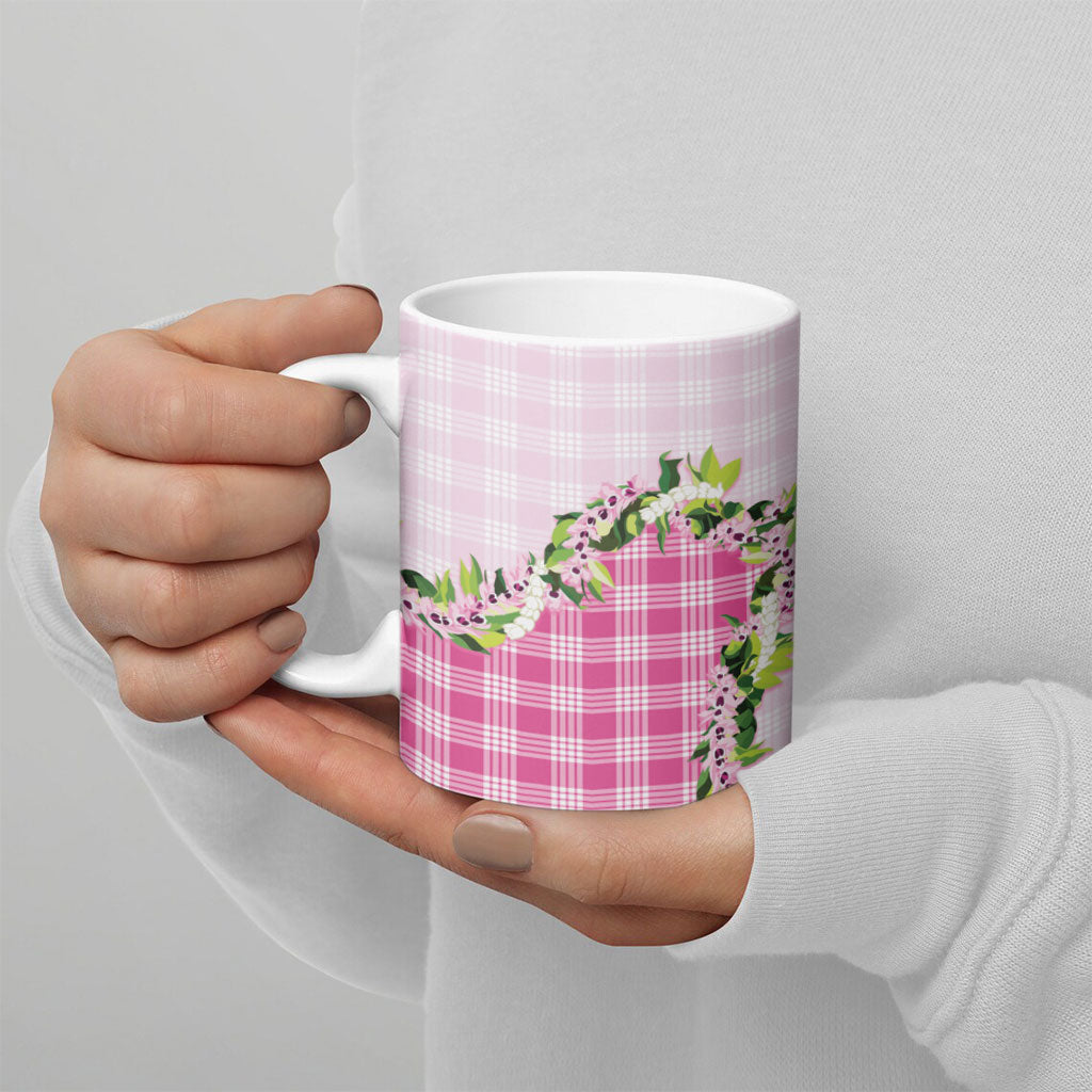 Pink Hawaii Palaka Ceramic Mug Maile Pikake Honohono Orchid Lei LT05 - Polynesian Pride
