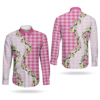Pink Hawaii Palaka Couples Matching Long Sleeve Bodycon Dress and Long Sleeve Button Shirt Maile Pikake Honohono Orchid Lei LT05 - Polynesian Pride