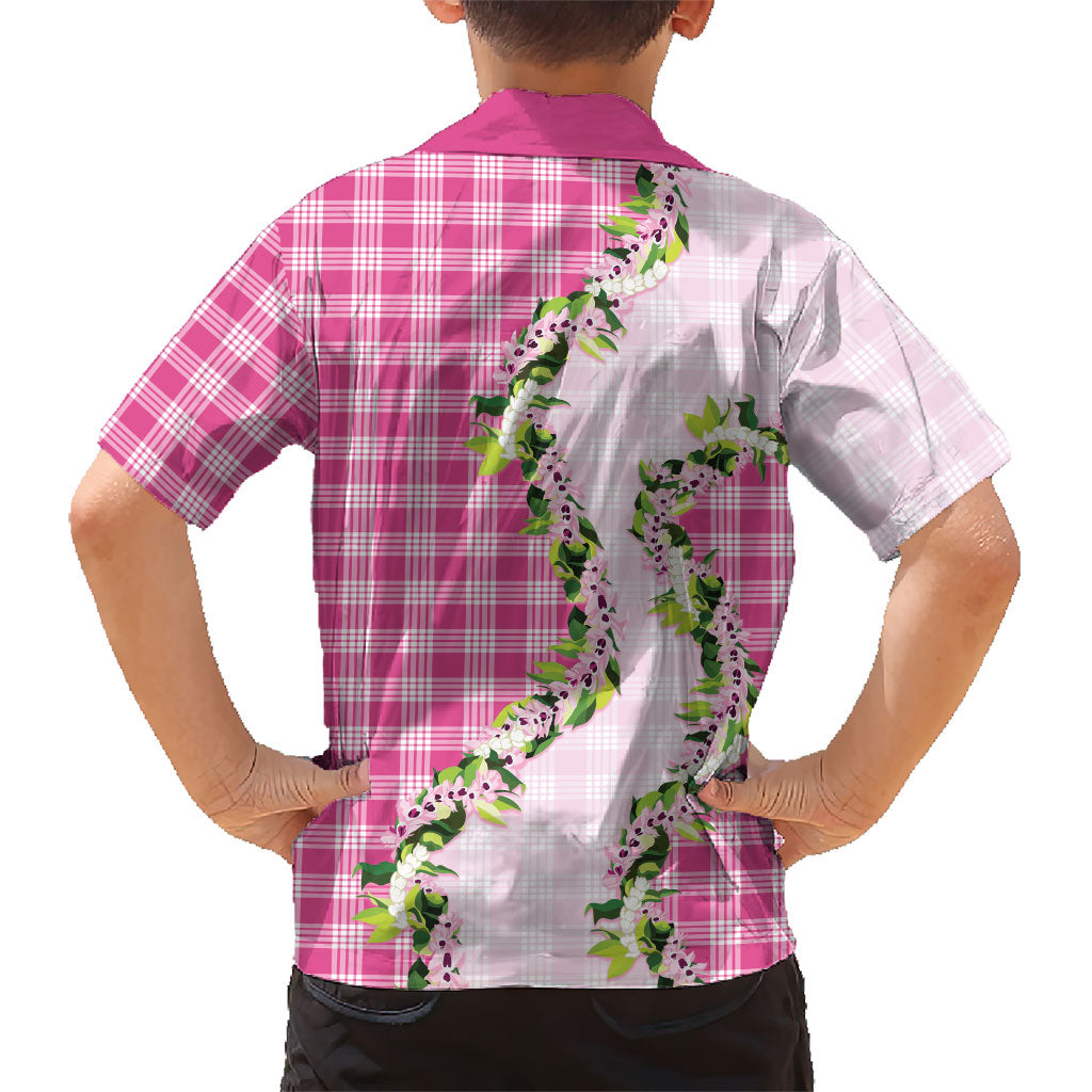 Pink Hawaii Palaka Family Matching Mermaid Dress and Hawaiian Shirt Maile Pikake Honohono Orchid Lei